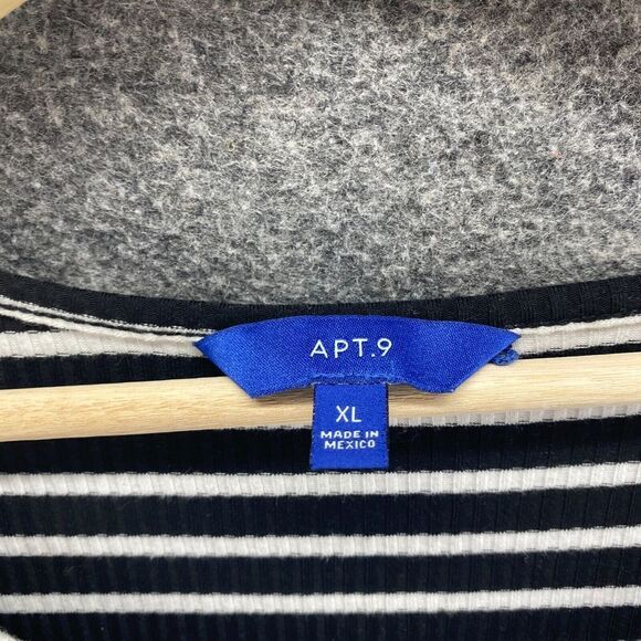 Apt.9 Sweater Pullover Women XL Black Striped 3/4 Sleeve Round Neck Cotton Knit - Picture 5 of 10